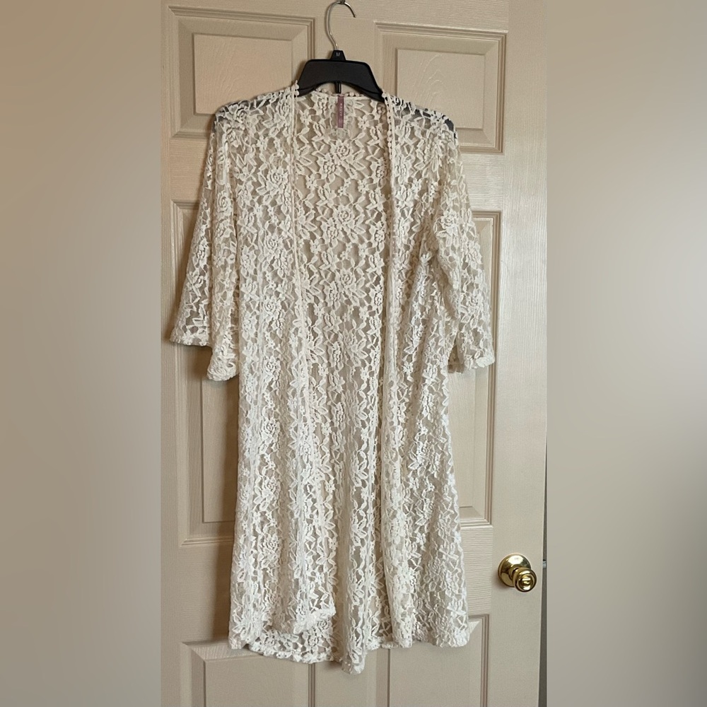 Mauve Cream Floral Lace Duster Cardigan Small